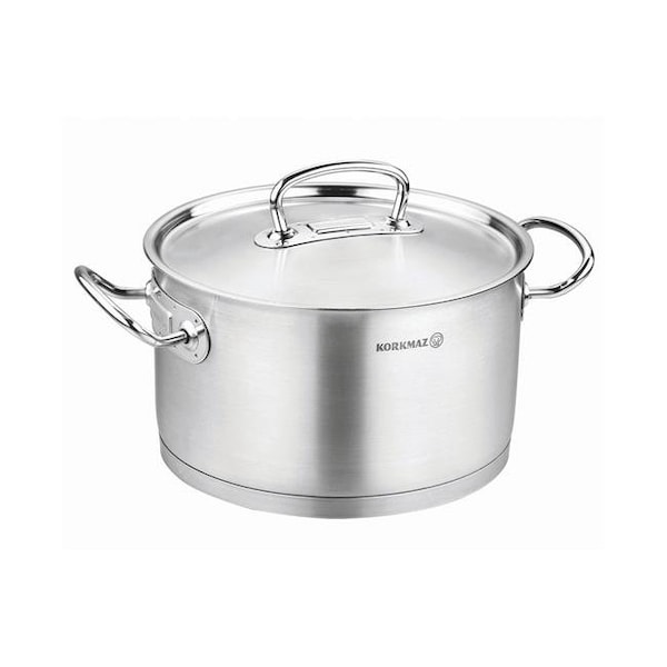 Ybm Home YBM Home a1162 9.4 in. Dia. x 3.9 in. Korkmaz Stainless Steel Stockpot with Lid & Handles; Silver a1162 - main